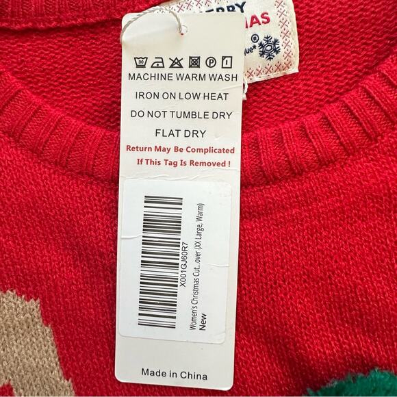 Christmas Reindeer Red Knitted Holiday Ugly Sweater Pullover Size XXL NEW - Picture 10 of 15